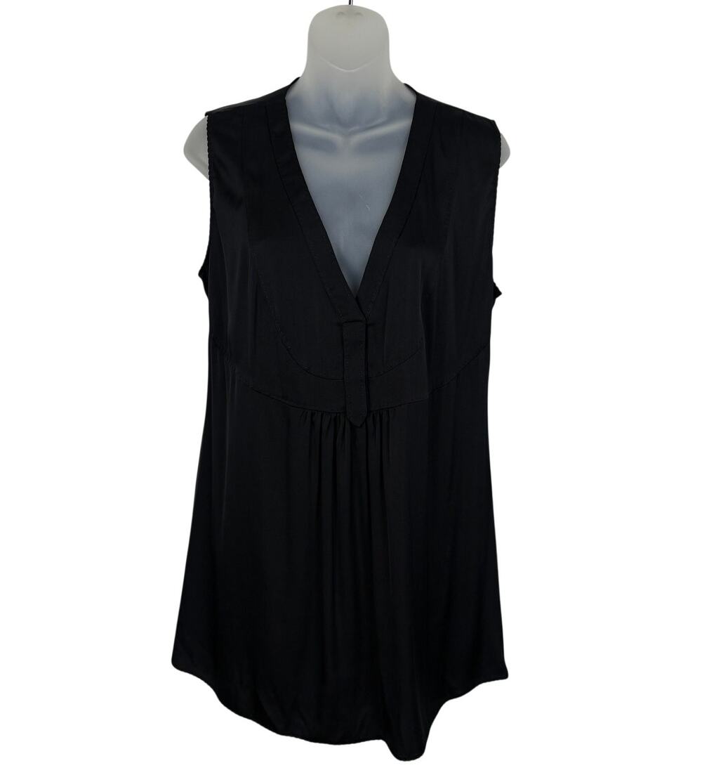 Elie Tahari TRINA Sleeveless V-Neck Stretch 95% Silk Blouse Top Black L NWT $198